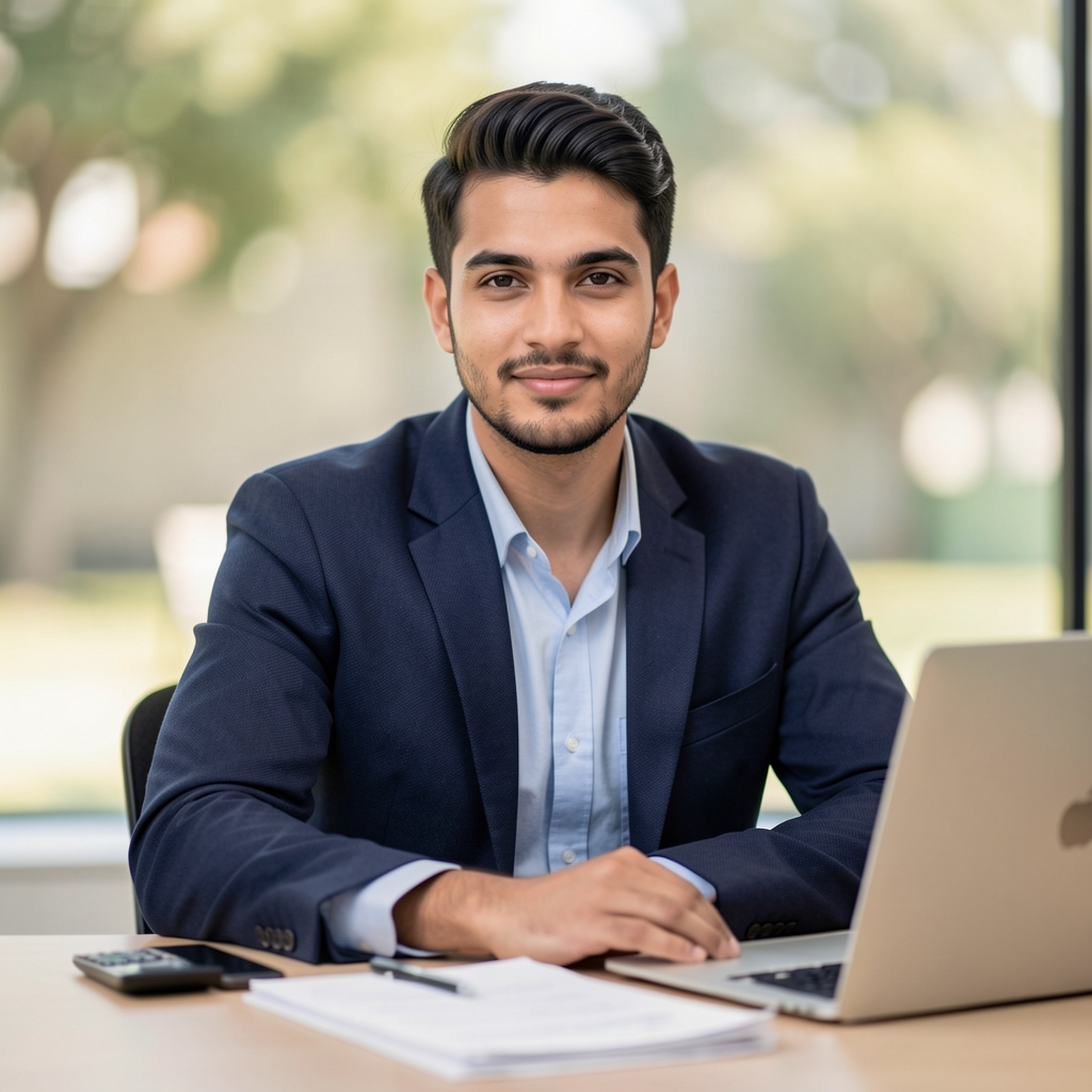 Editorial portrait of Reza Pratama, male contributor seated at a desk with notebooks and natural window light